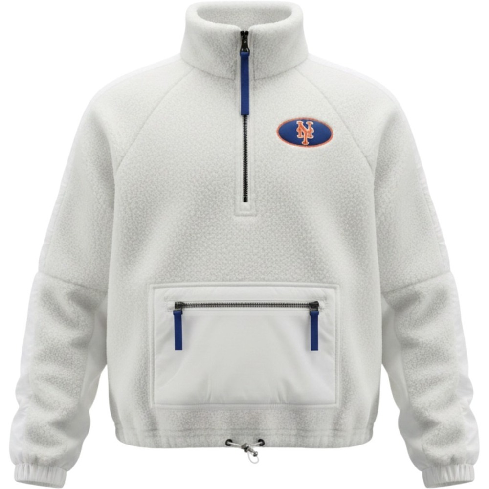 WEAR by Erin Andrews New York Mets Sherpa Fleece Quarter Zip Pullover White S